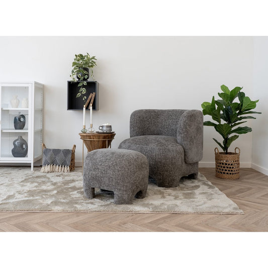 Nazare Pouf - Beige, Polyester/Schaum/Sperrholz, 53x41x38 cm