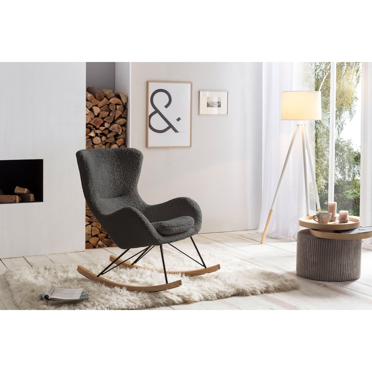 Rocking chair teddy fur dark gray