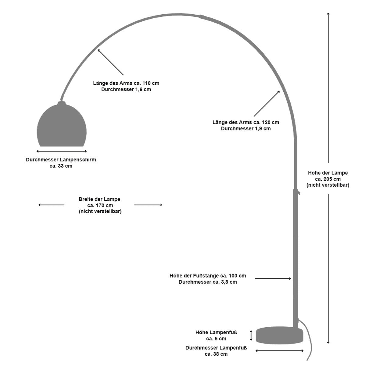 Arc lamp 195 cm black