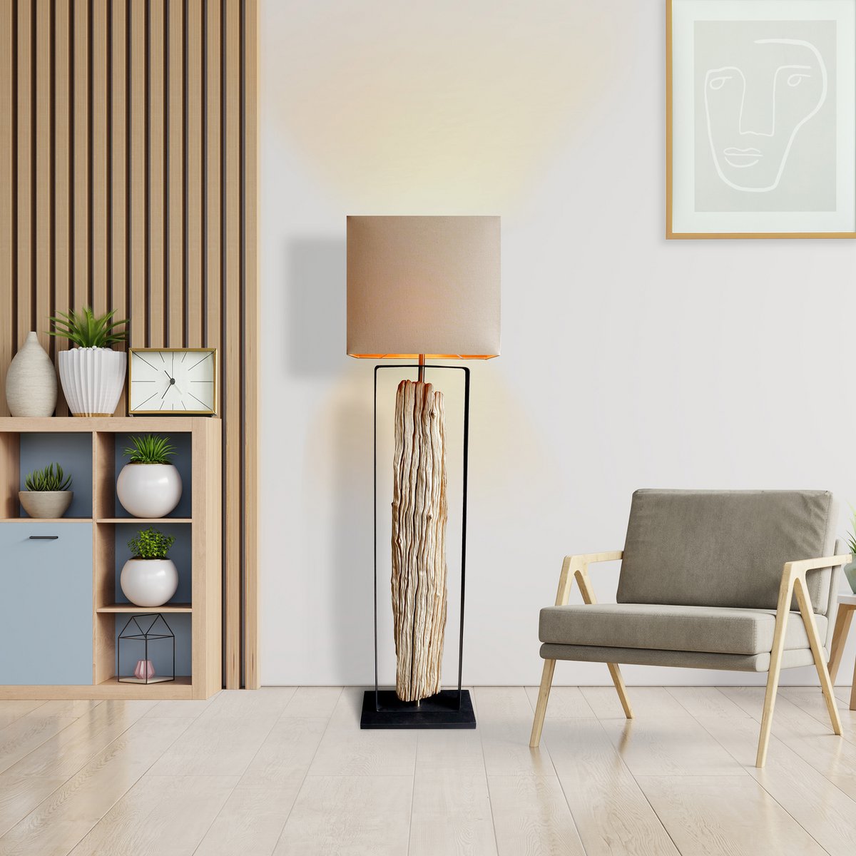 Stehleuchte Treibholz Natur/Beige 165 cm