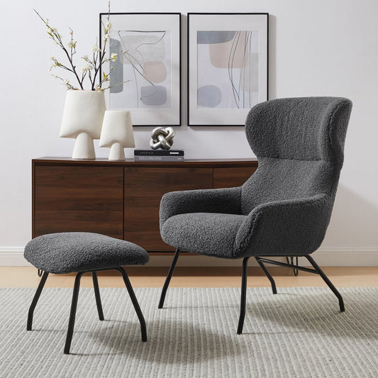 Sessel und Hocker Set Teddyfell Anthrazit