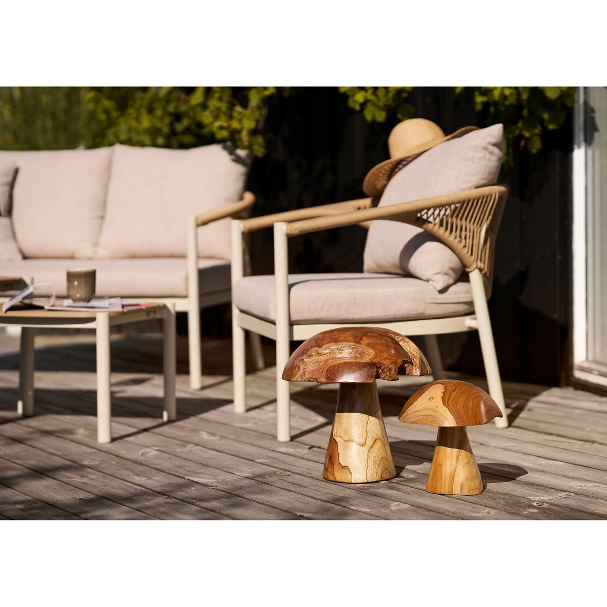 Kodi Dekorationspilze, Teak, natur, 2er-Set