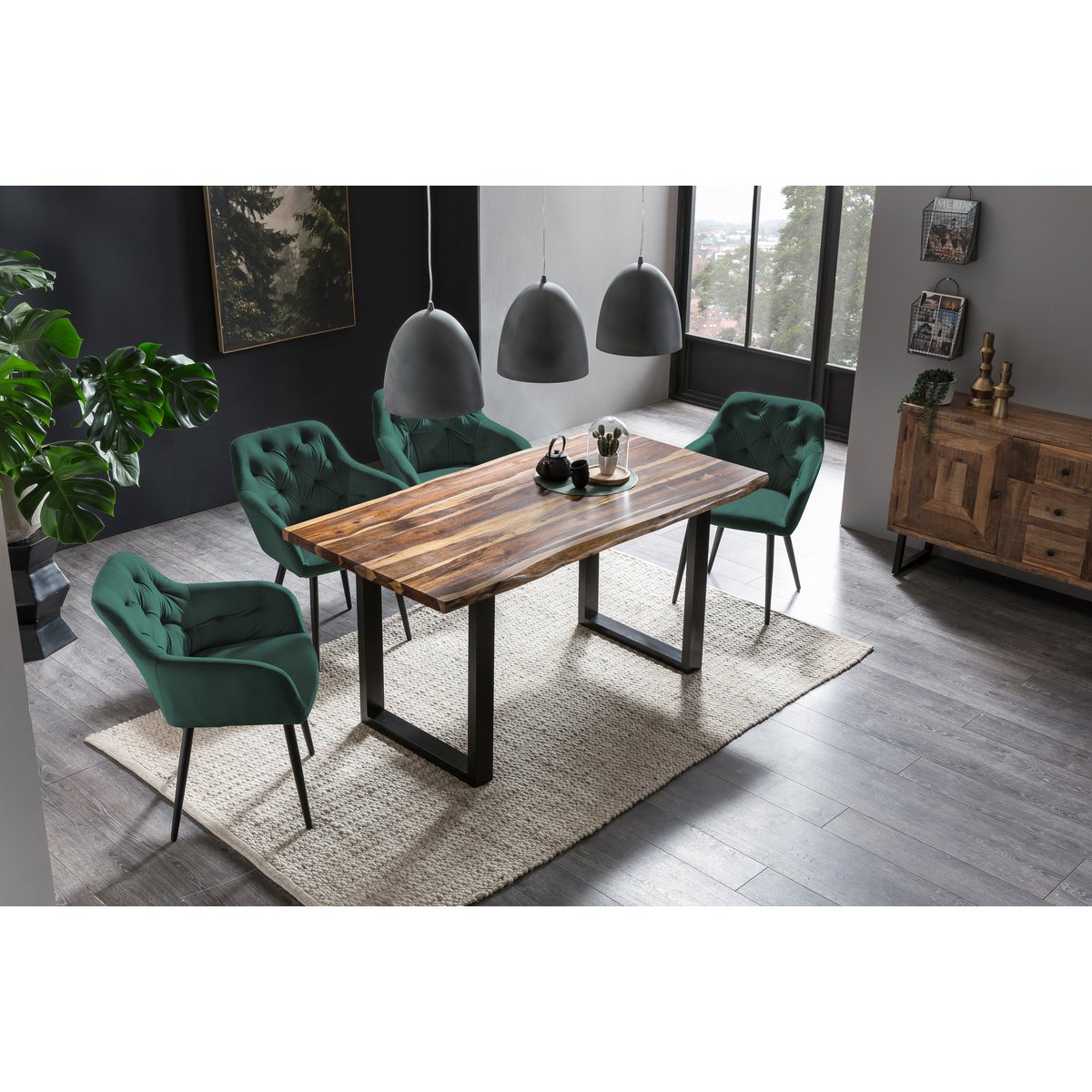 Green velvet armchair