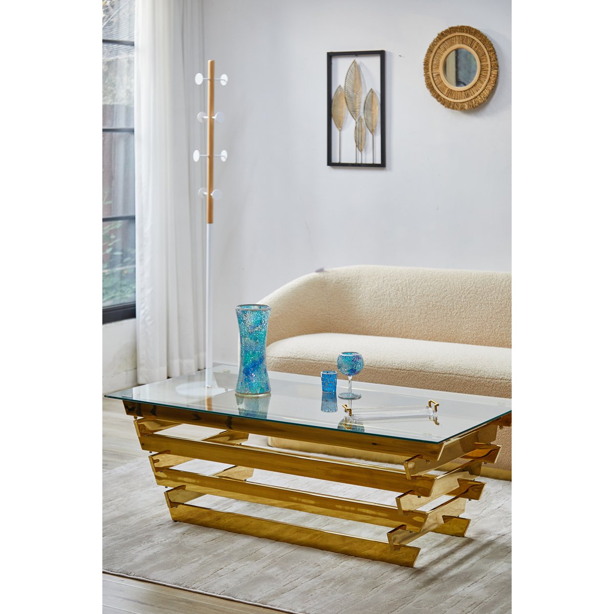 Coffee table 130x70 cm gold/clear glass