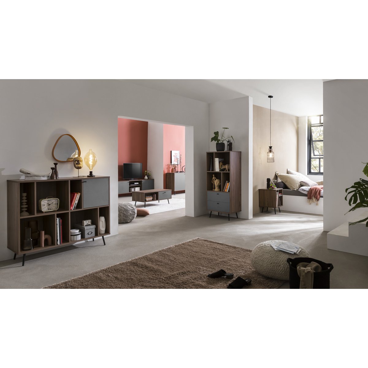 Bookcase walnut/gray