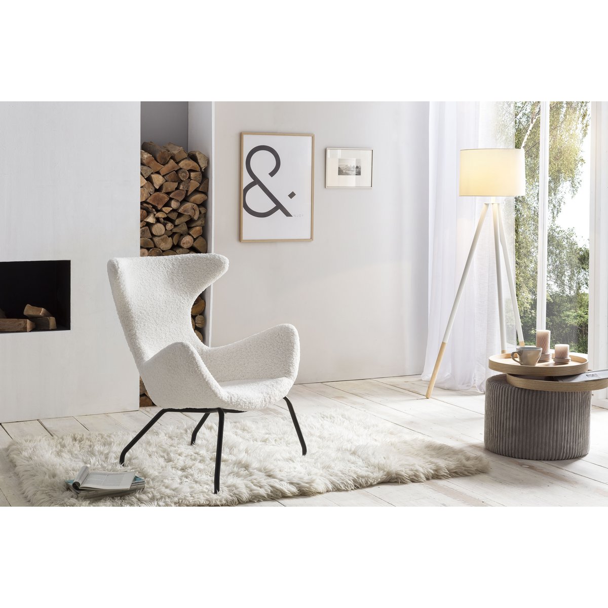 Relax armchair teddy fur white