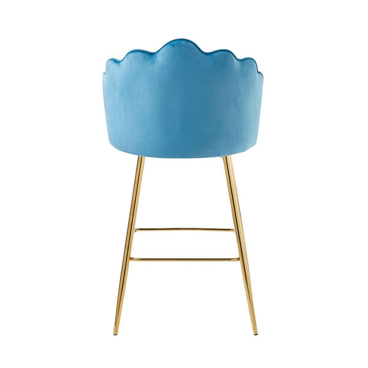 Set of 2 shell design bar stools in blue velvet