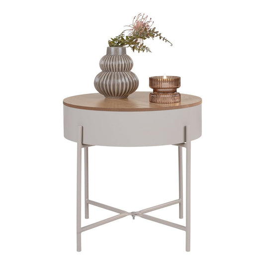 Sisco Beistelltisch – Beistelltisch aus beige-hellgrau pulverbeschichtetem Stahl, Ø40x40 cm