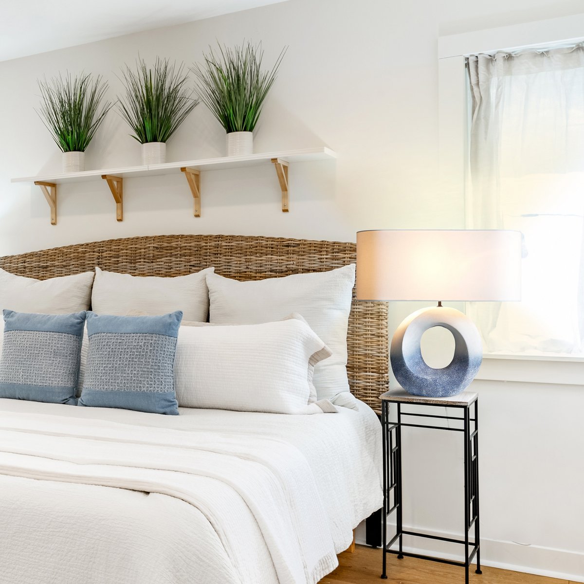 Table lamp ceramic/linen blue/white