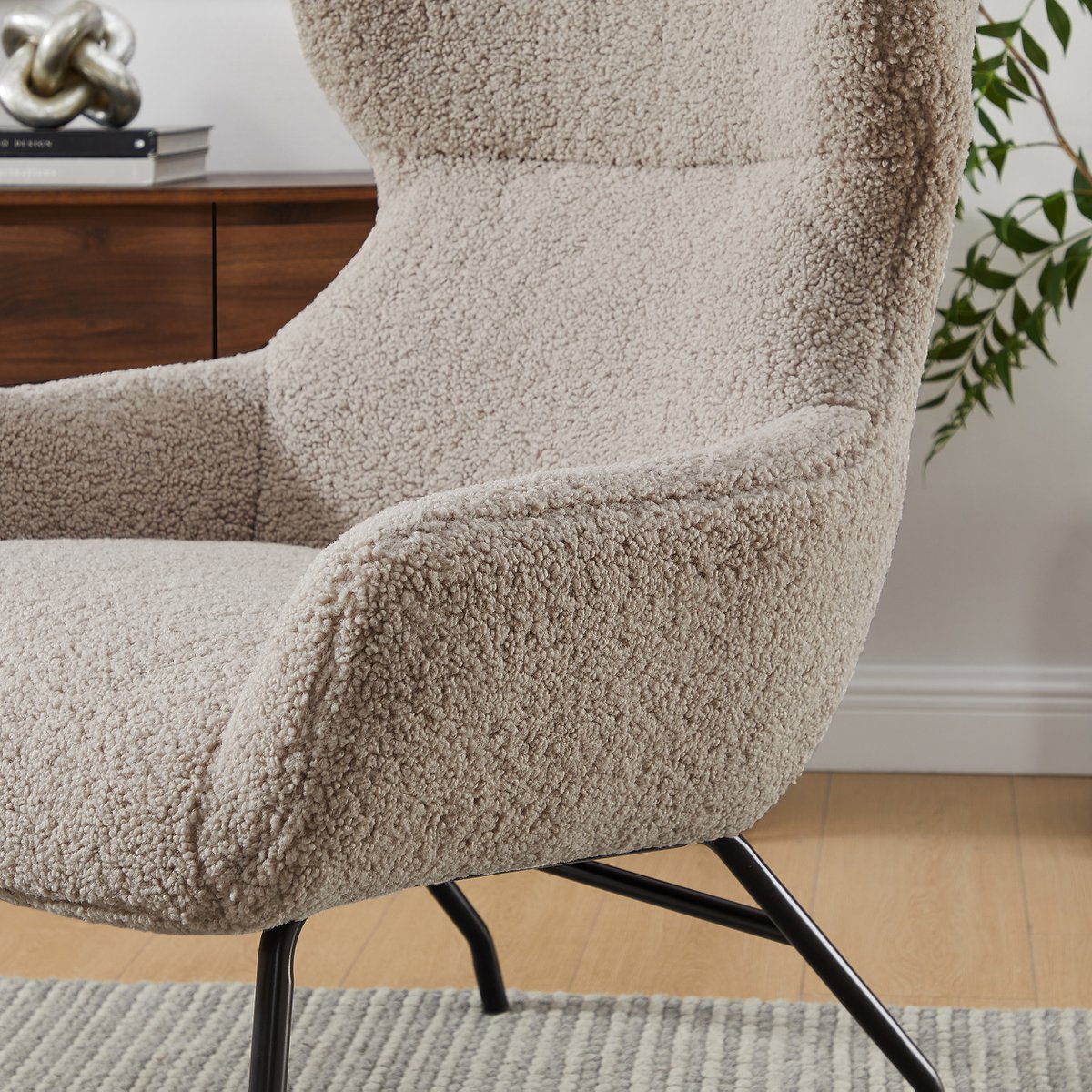 Armchair and stool set teddy fur taupe