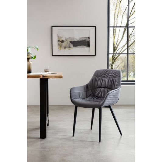 Armchair with honeycomb quilting in gray velvet