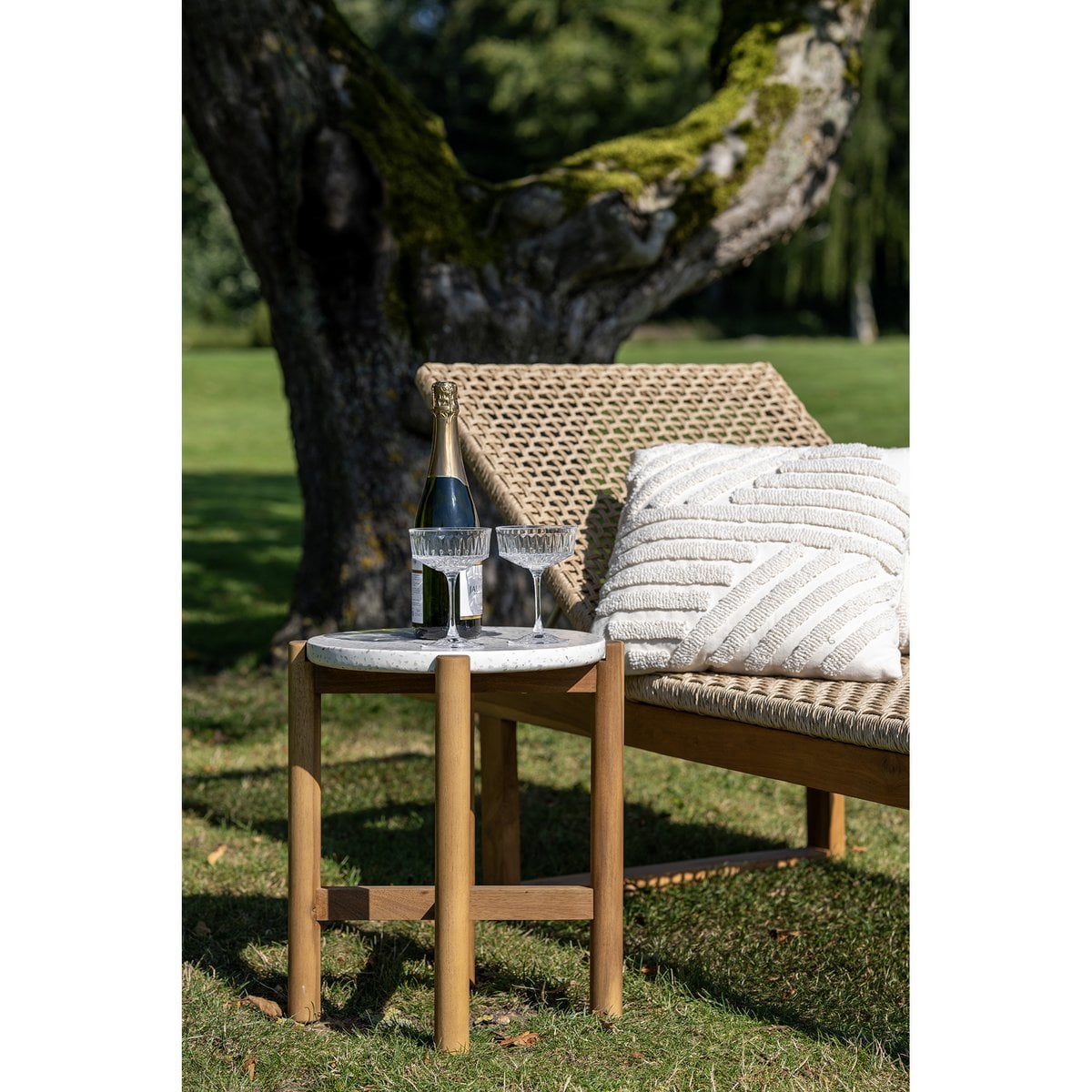 Terracina Side Table - Natural/Weiß, Acacia/Terrazzo, Ø37x46 cm