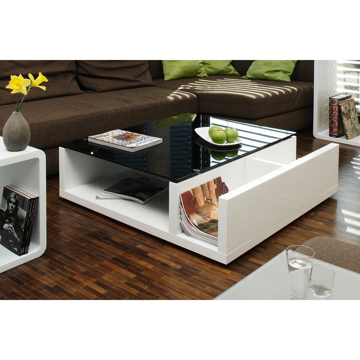 Coffee table white/black 100x100 cm