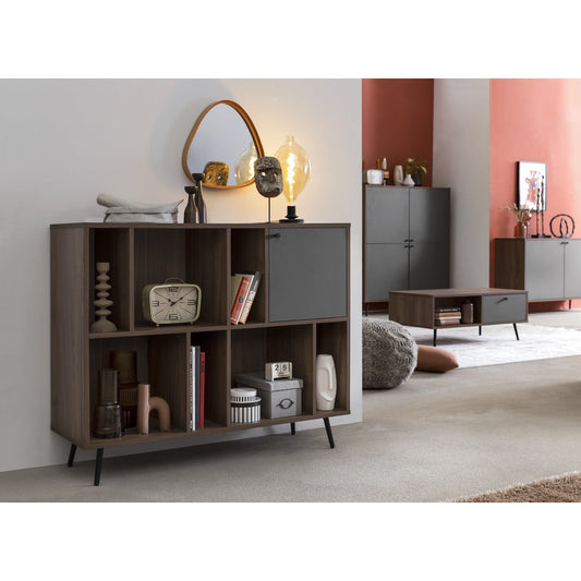 Wide bookcase walnut/gray