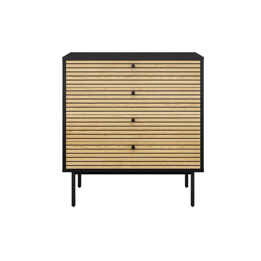 Chest of drawers black/oak real wood veneer