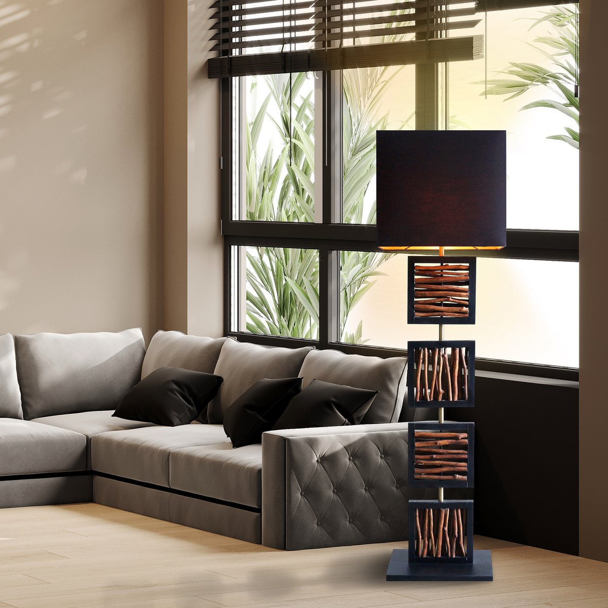 Floor lamp driftwood natural/black 163 cm