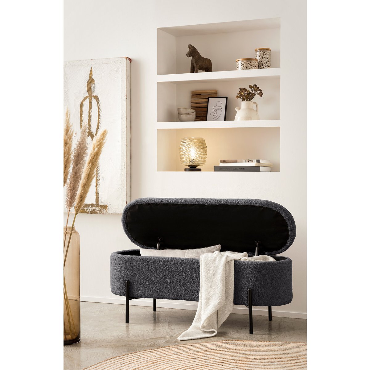 Bed bench with storage space function anthracite
