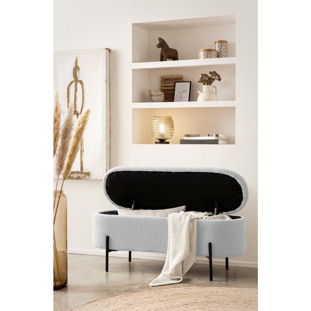 Bed bench with storage space function white
