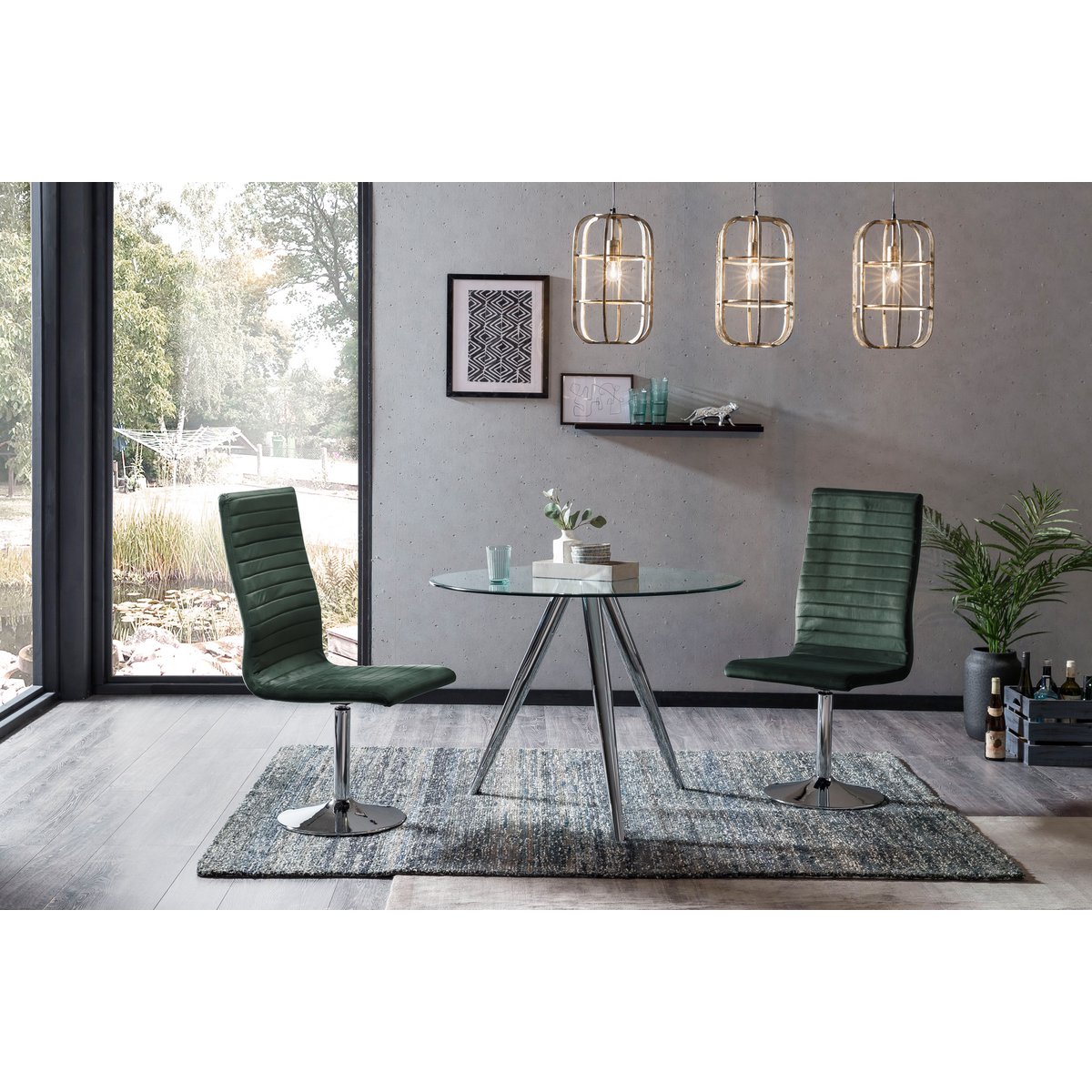 Round dining table with glass top and chrome frame Ø100 cm