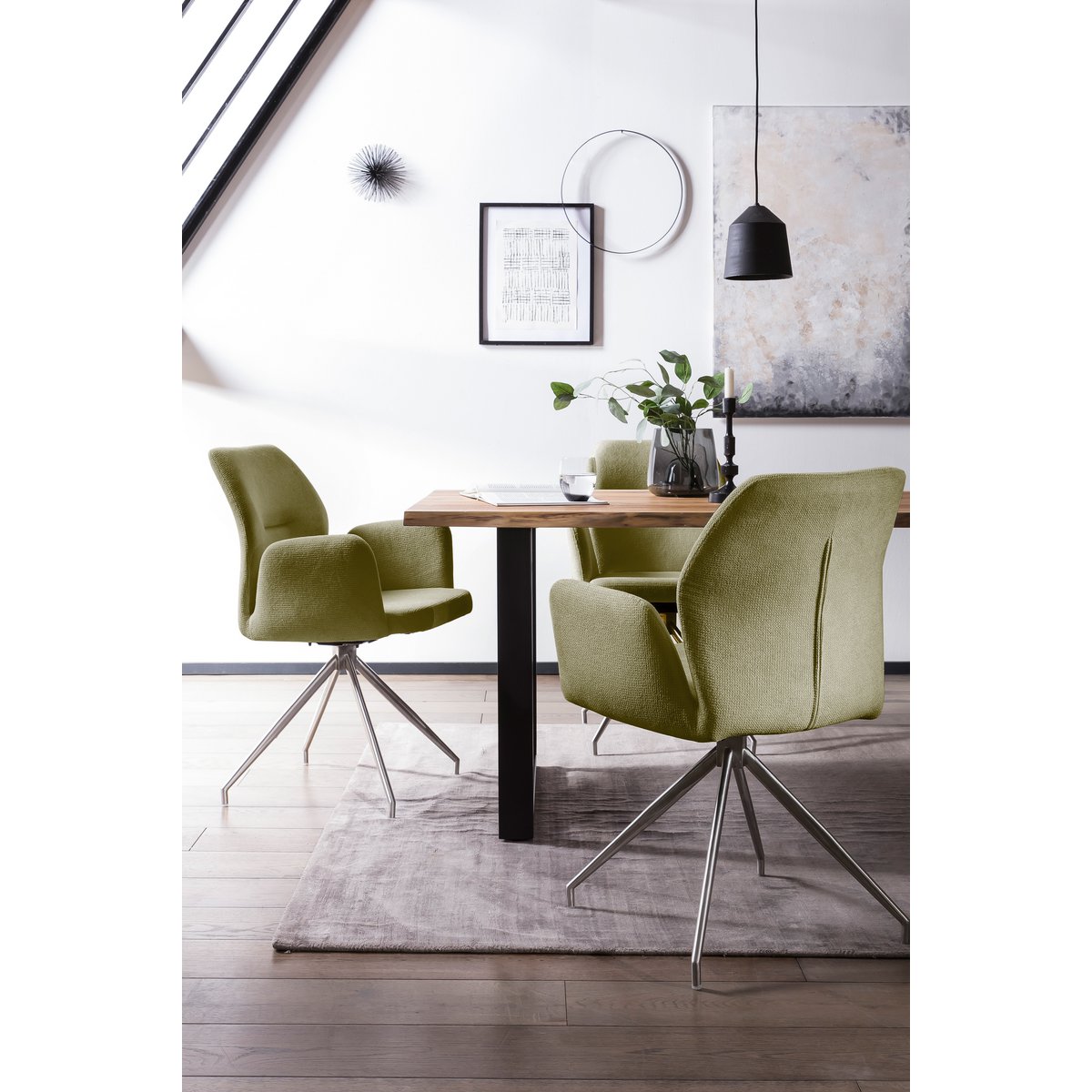 Armchair with 180° rotation function green, seat with pocket spring core