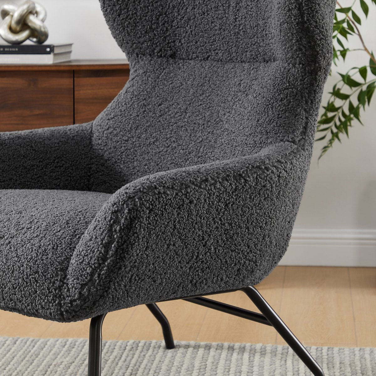 Sessel und Hocker Set Teddyfell Anthrazit