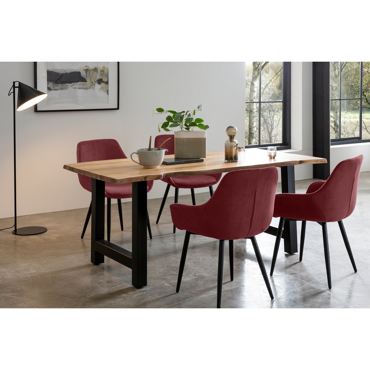 Corduroy armchair set of 2, berry
