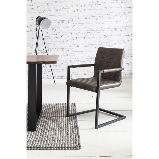 Dining chair, set of 2, dark brown faux leather look