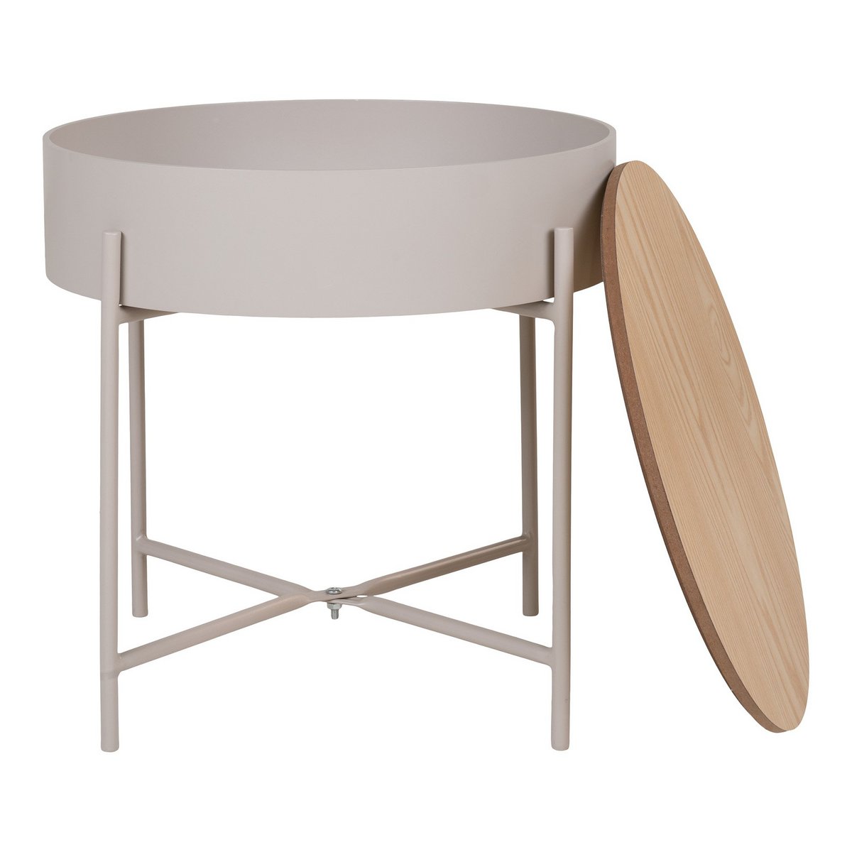 Sisco Beistelltisch – Beistelltisch aus beige-hellgrau pulverbeschichtetem Stahl, Ø40x40 cm