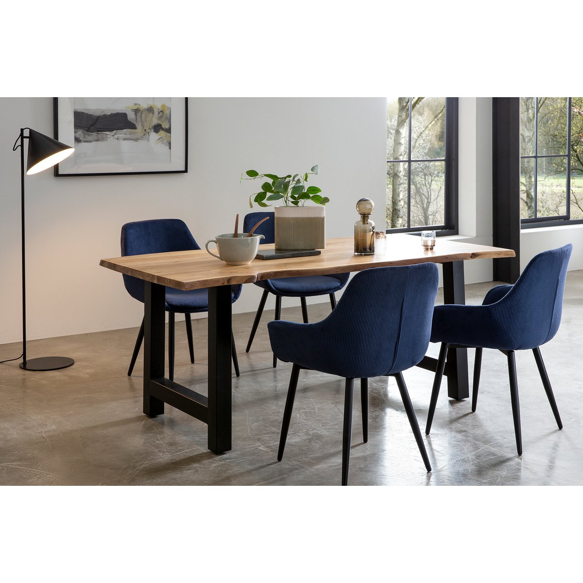 Set of 2 corduroy armchairs, dark blue