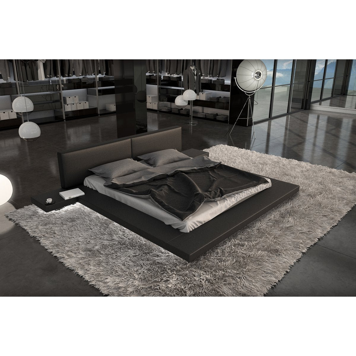 Upholstered bed 140x200 cm black faux leather look