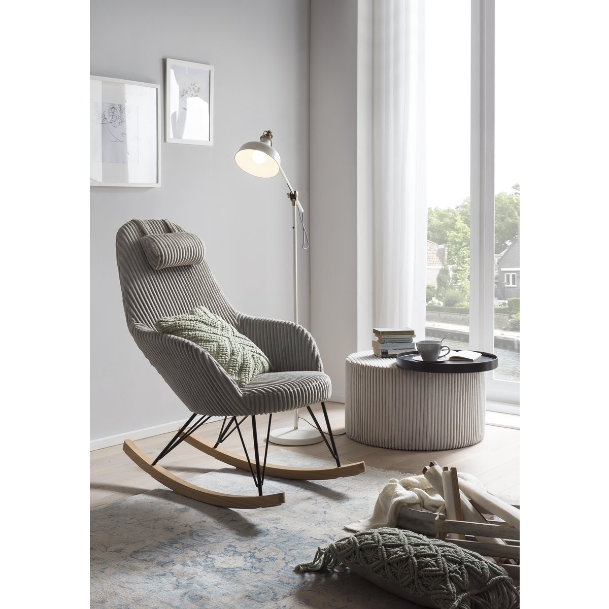 Rocking chair Gray textured fabric