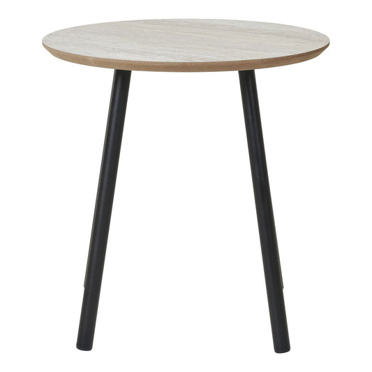 Aalst Beistelltisch - Stahl, MDF, Schwarz, Beige - Ø40x40 cm