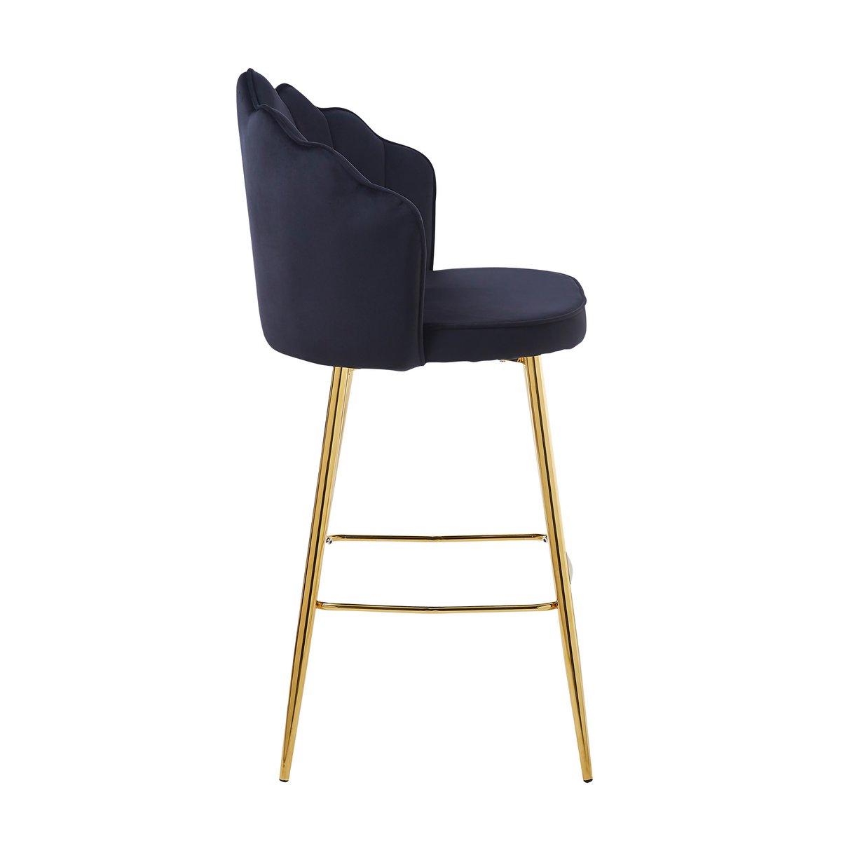 Set of 2 shell design bar stools in black velvet