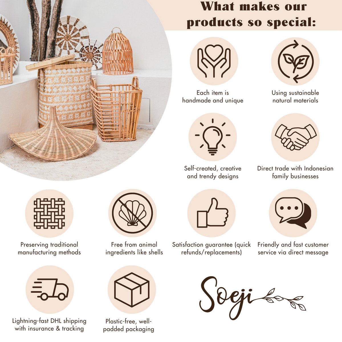 Rattan-Beistelltisch mit stabilem Metallgestell – handgefertigter Couchtisch BAYU