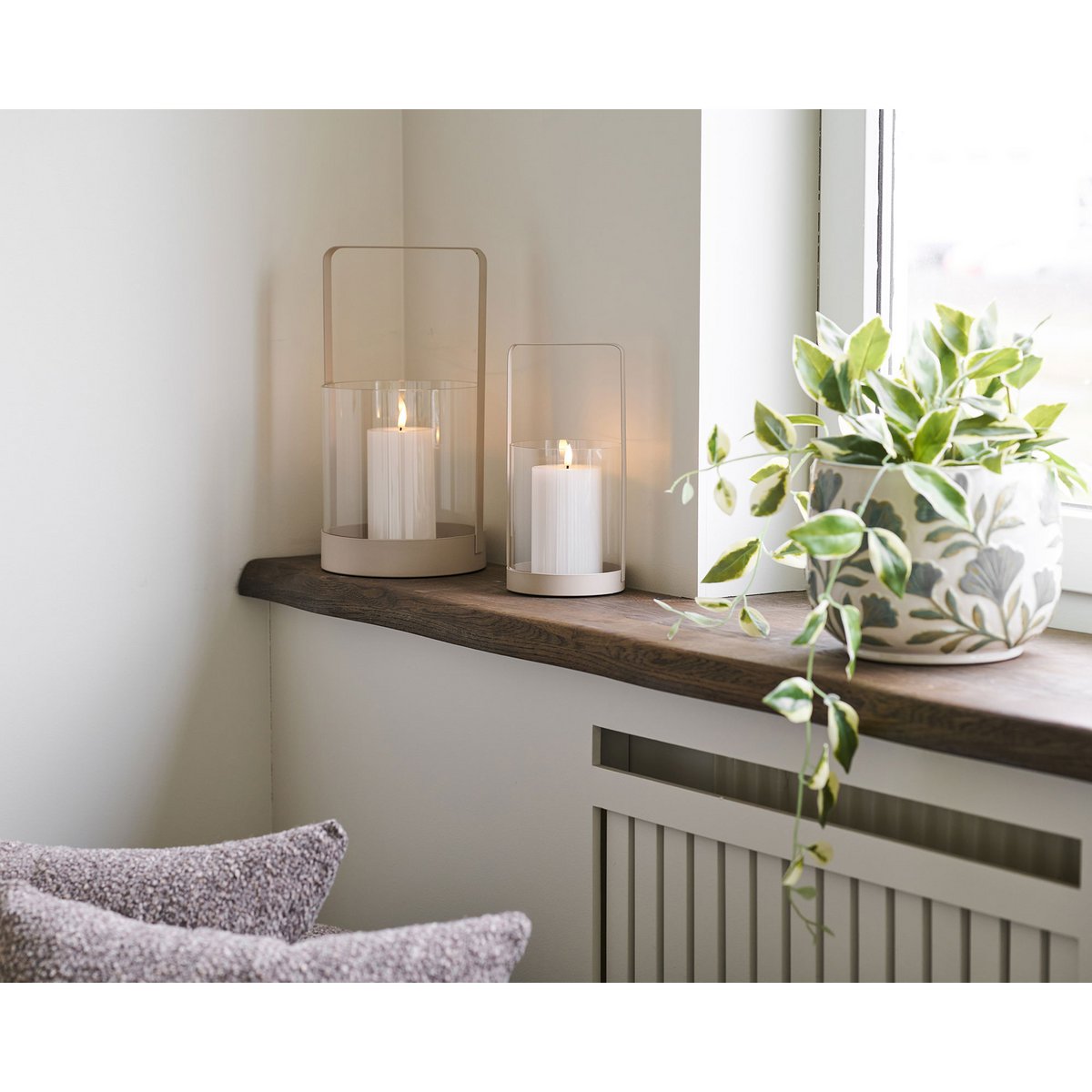 Kerzenhalter Hurricane, Glas/Metall, beige, 2er-Set
