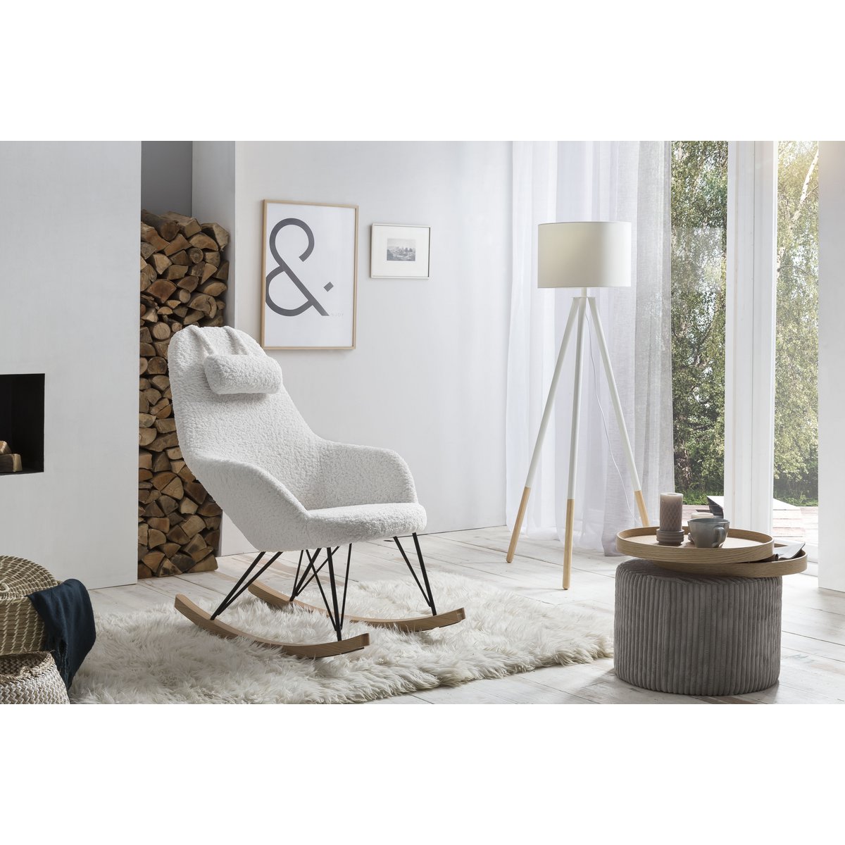 White teddy fur rocking chair