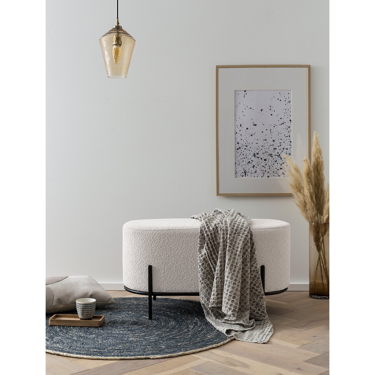 Upholstered stool Bouclé fabric white