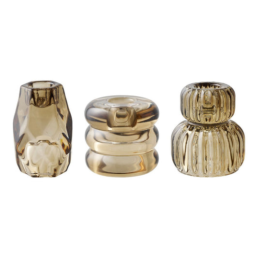 Kerzenhalter, Glas, Rauchbraun, 3er-Set