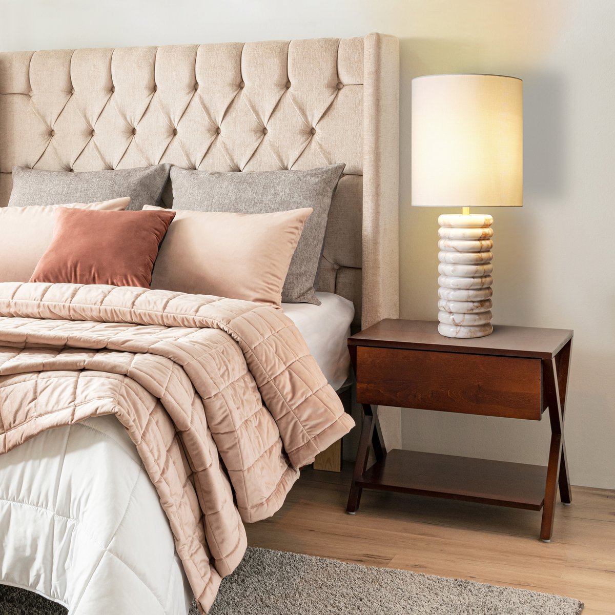 Table lamp marble/linen beige