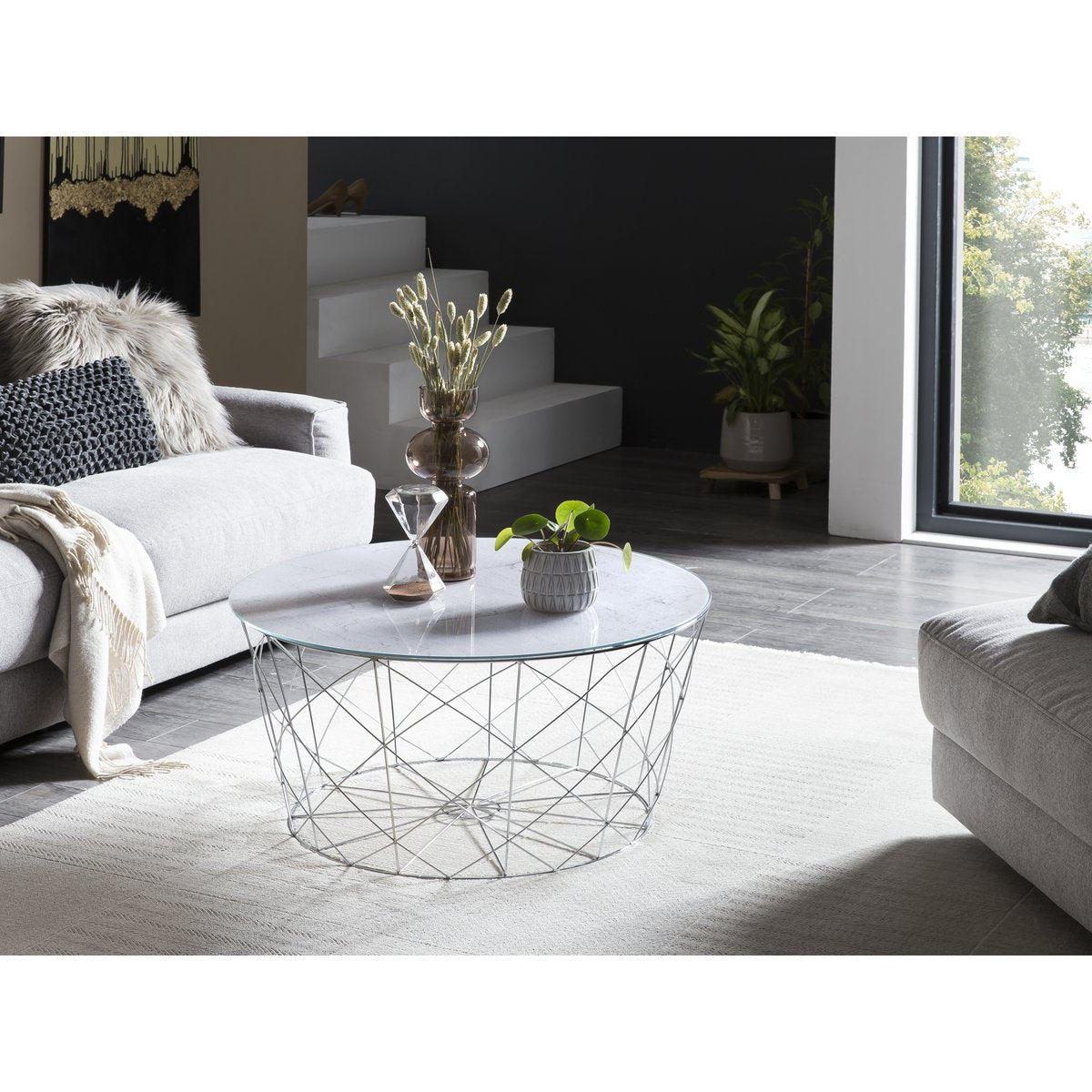Coffee table with metal basket Ø 80 cm