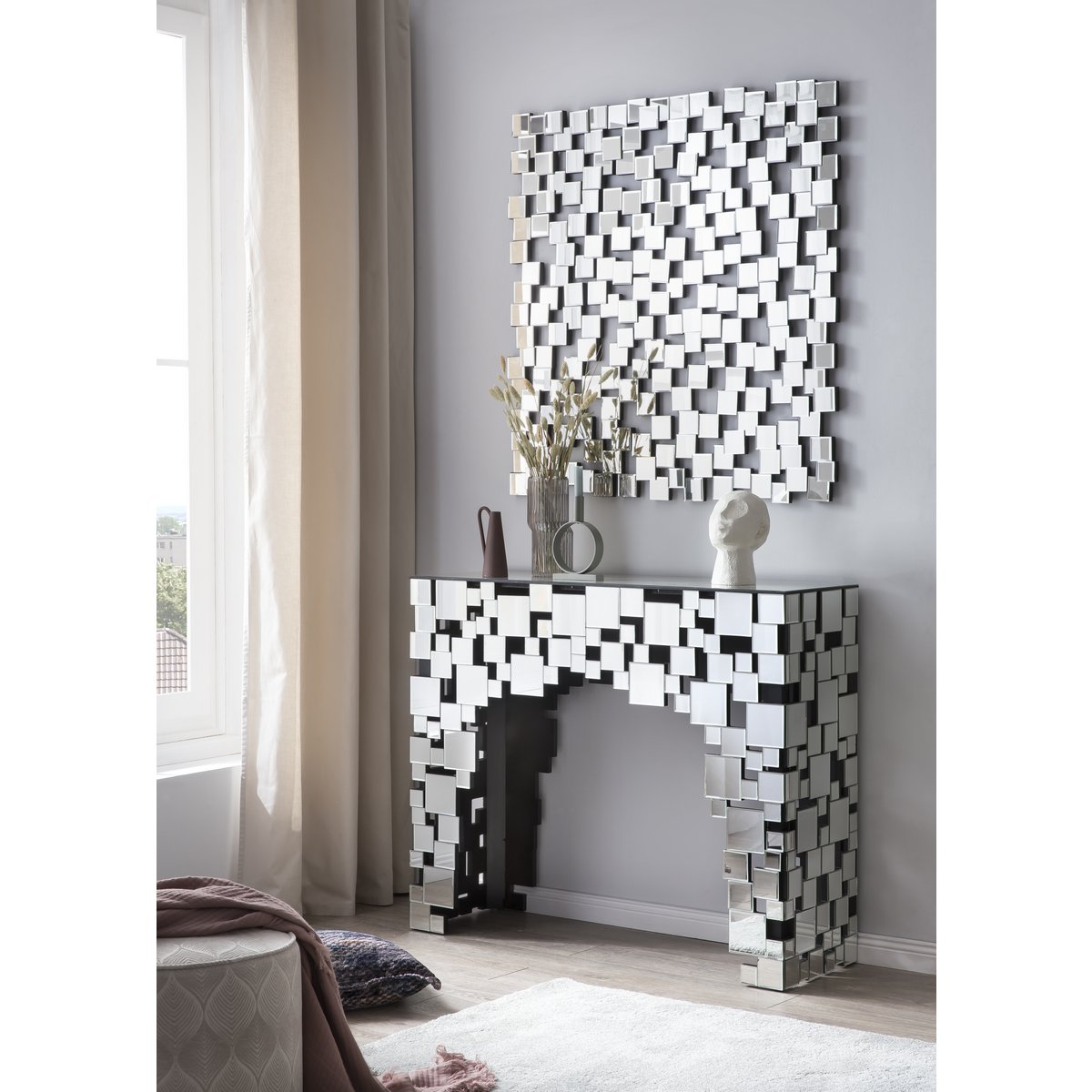 MDF console table with mirrored glass
