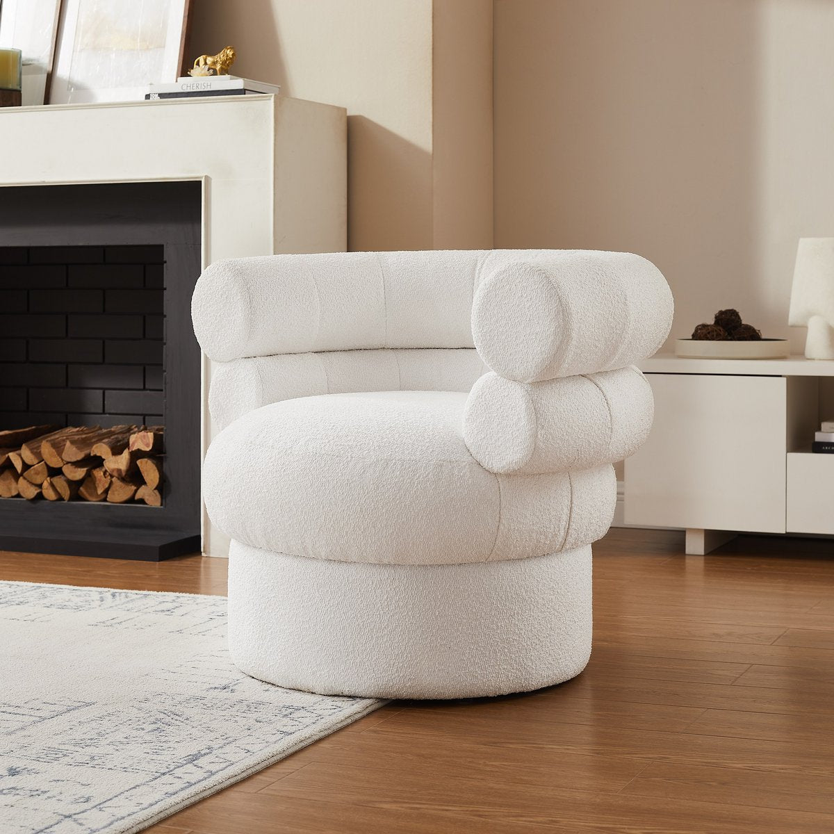 Armchair boucle fabric white