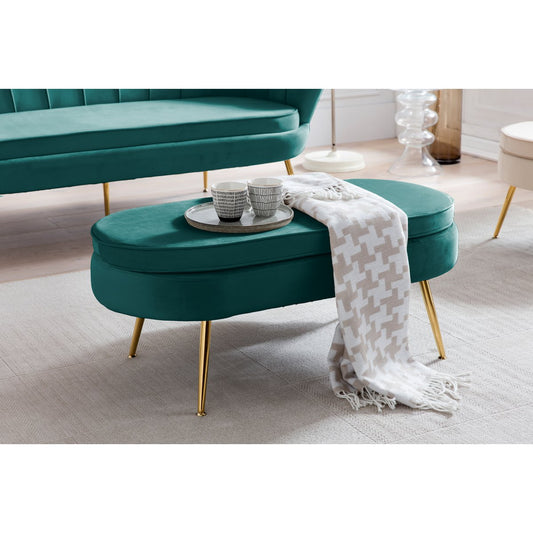 Velvet oval pouf green