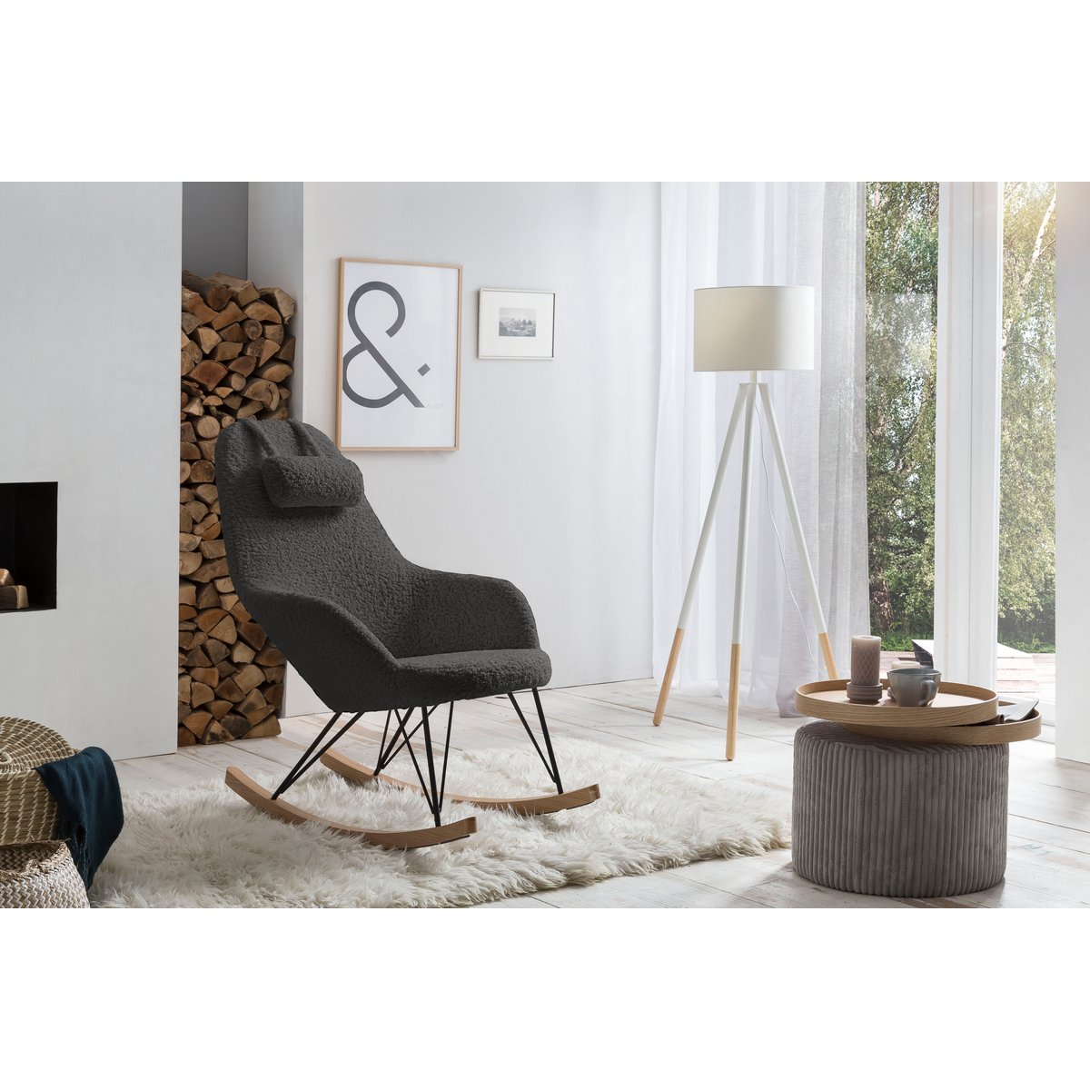 Rocking chair teddy fur grey