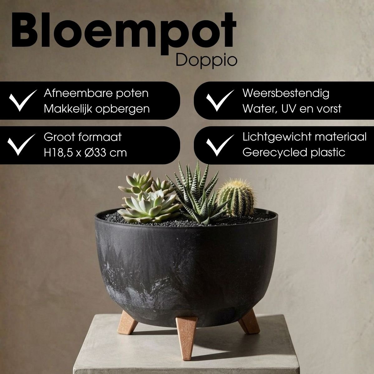 Outdoor-Pflanzgefäß Doppio Black