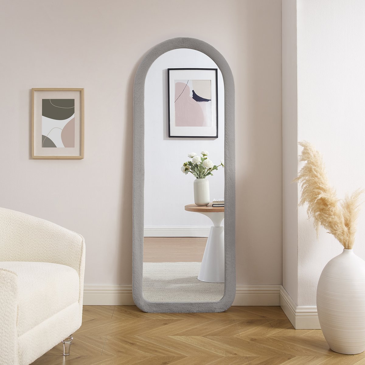 Mirror faux fur light gray 60x160 cm