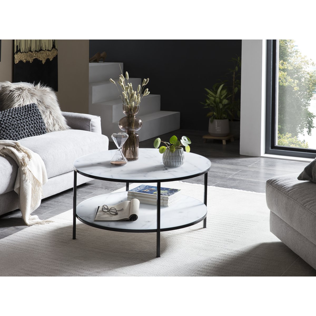 Coffee table with 2 shelves Ø 80 cm