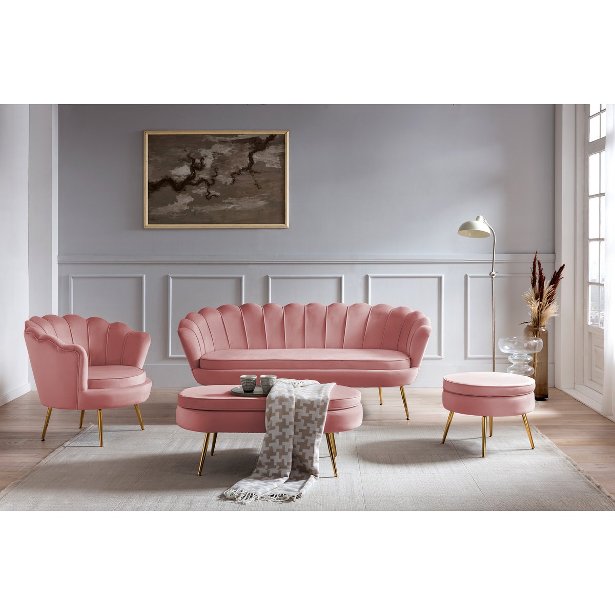 Shell armchair in velvet Rose
