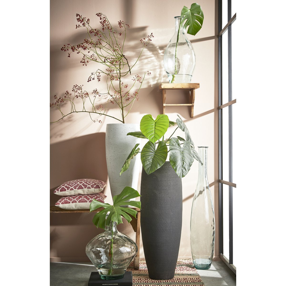 Kyara Flaschenvase – H100 x Ø20 cm – recyceltes Glas – transparent