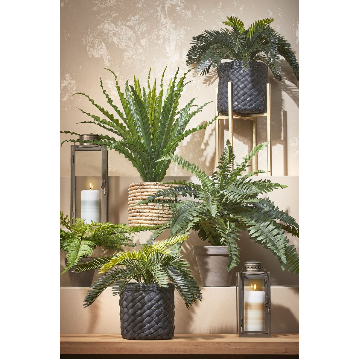 Künstliche Boston-Farnpflanze im Blumentopf Stan – H42 x Ø50 cm – Grün